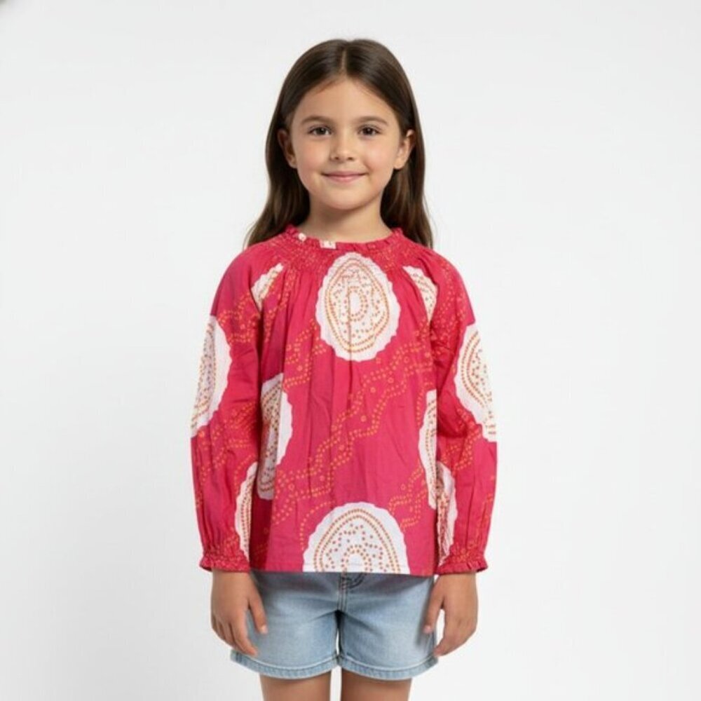 H&M Pink Bandhani Print Smocked Blouse Size 4-5Y